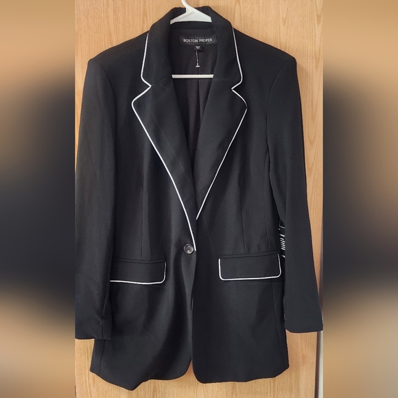Boston Proper Black Jacket with White Piping - Picture 1 of 6